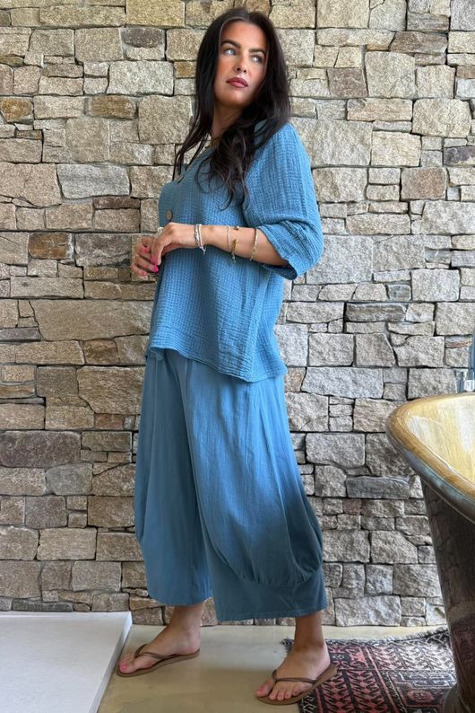 Andi Basket Linen Blend Top Denim